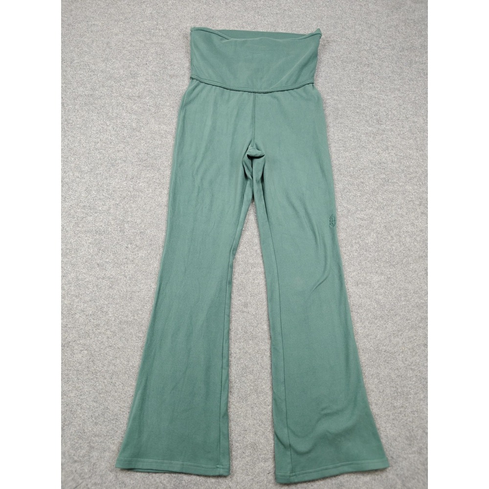 Free People Movement Pants Womens Large Green Fleece Foldover Flare Yoga Lounge